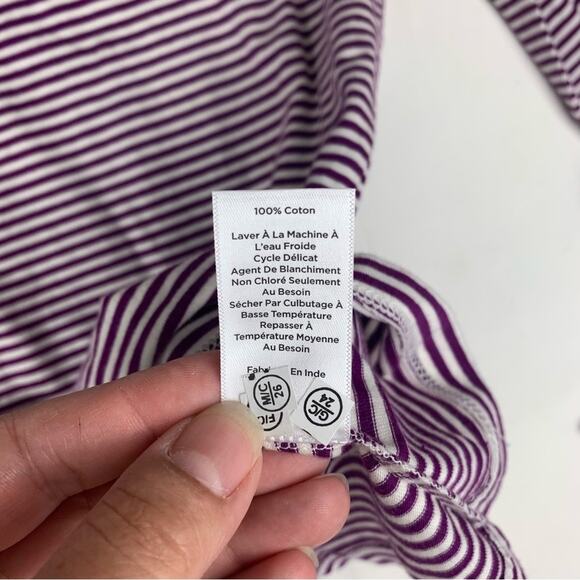 Talbots size medium new Purple Fitted Ribbed Blouse striped puff lace - Picture 10 of 10